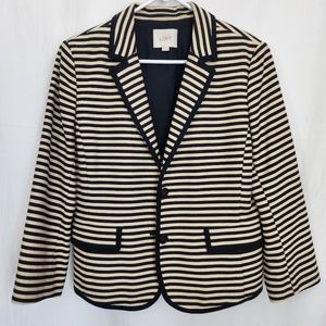 Loft Fitted Striped Blazer, Size 14, Navy/Cream, Excellent Preowned Condition
